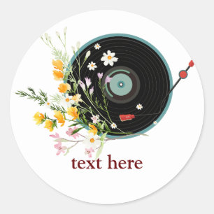 Sticker Rond Vinyl Record, floral, Oldies Rustique, musique fém