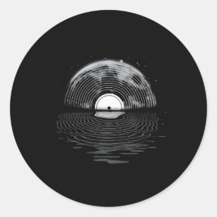 Sticker Rond Vinyl Record Pleine lune Retro Vintage Vinyl Recor