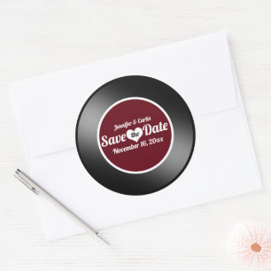 Sticker Rond Vinyl Record Vin Rouge mariage Enregistrer la date