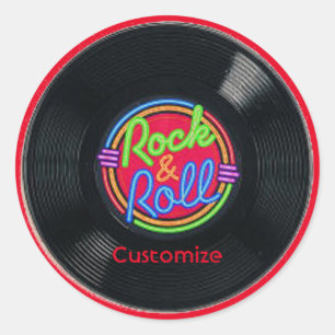 Sticker Rond Vinyl Rock & Roll Retro