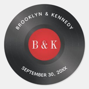 Sticker Rond Vinyle avec nom en monogramme Rock And Roll Rouge 