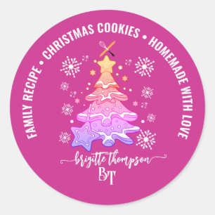 Sticker Rond Violet Arbre de Noël Cookie Baking Crew Snowflake