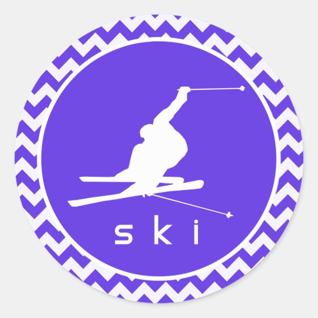 Sticker Rond Violet bleu Chevron; Ski De Neige (Devant)