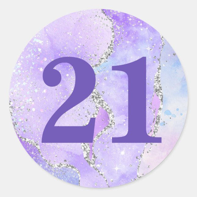 Sticker Rond Violet clair et faux paillettes d'agate argenté po (Devant)