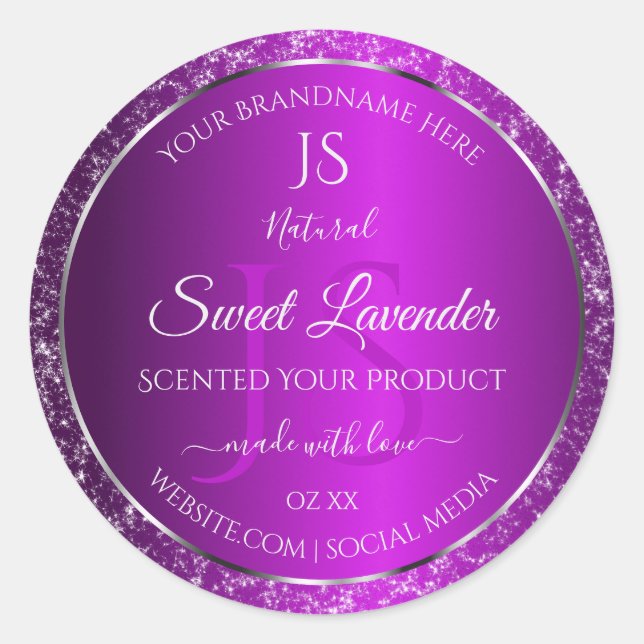 Sticker Rond Violet classique avec initiales de Parties scintil (Devant)