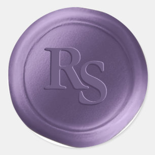 Sticker Rond Violet Double Monogramme Mariage sceaux de cire