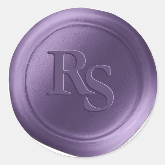 Sticker Rond Violet Double Monogramme Mariage sceaux de cire (Devant)