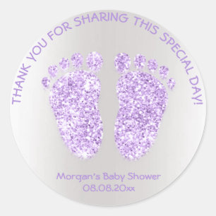 Sticker Rond Violet Grey Parties scintillant Pieds Baby shower 