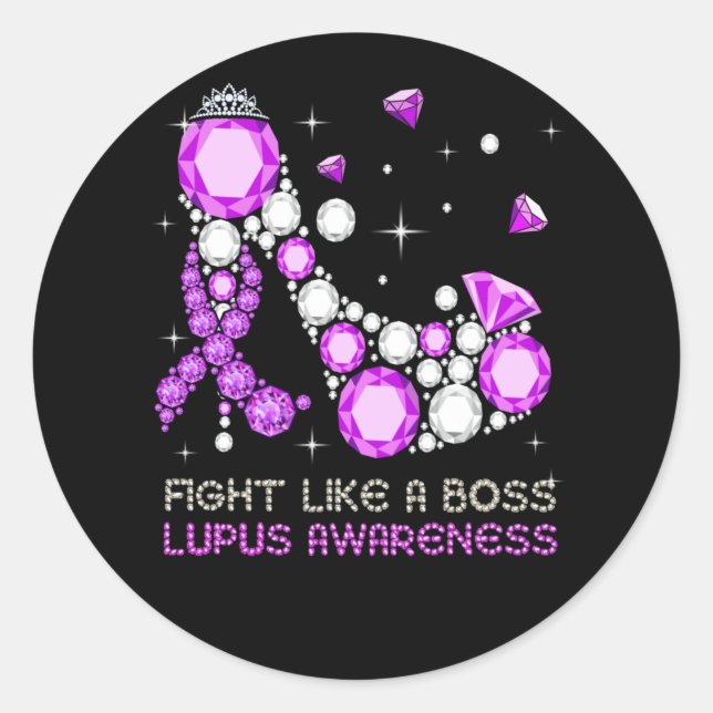 Sticker Rond Violet Guerrier Combattre Lupus Comme Un Patron (Devant)