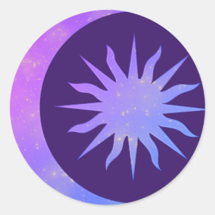 Sticker Rond Violet Indigo Purple Moon & Sun Zen
