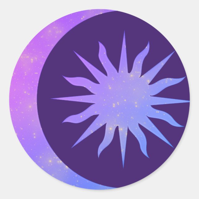 Sticker Rond Violet Indigo Purple Moon & Sun Zen (Devant)