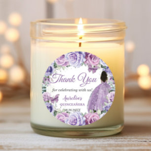 Sticker Rond Violet Lavande Floral Quinceañera Brun Princesse