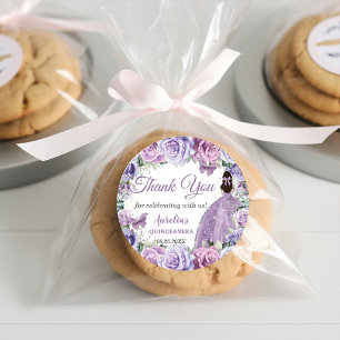 Sticker Rond Violet Lilac Lavande Floral Quinceañera Princesse