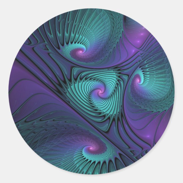 Sticker Rond Violet rencontre Turquoise moderne art fractal abs (Devant)
