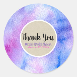 Sticker Rond Violet Rose Aquarelle Funky Couleurs Vives Favori