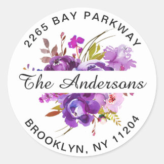 Sticker Rond Violet Violet Floral Retour Adresse Enveloppe Scea
