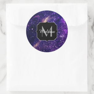 Sticker Rond Violet violet galaxie abstraite Monogramme personn