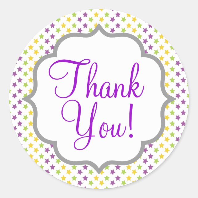 Sticker Rond Violet violet, vert et jaune étoiles, étoile (Devant)