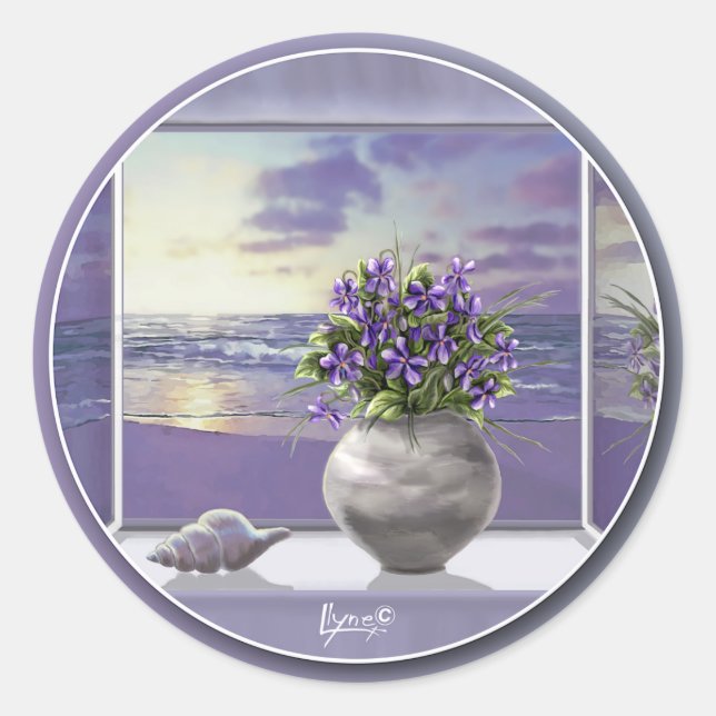 Sticker Rond violettes dans un bocal de lune (Devant)
