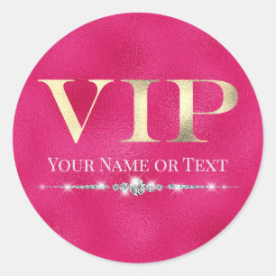 Sticker Rond VIP Or Doré Glamour sur Fond Rose Chaud