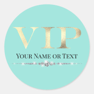 Sticker Rond VIP Or Doré Glamour sur Fond Turquoise