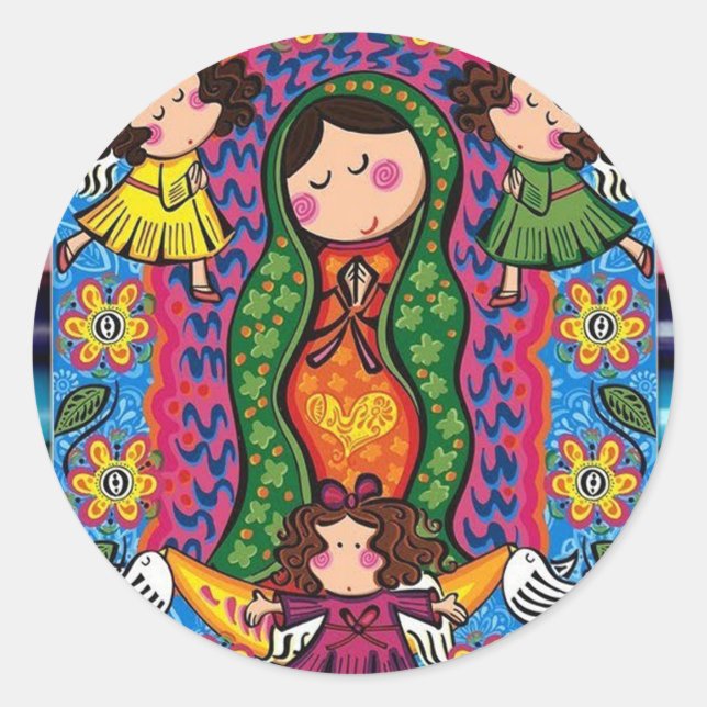 STICKER ROND VIRGEN DE GUADALUPE CARICATURA 05 PERSONNALISABLE  (Devant)