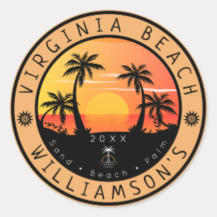 Sticker Rond Virginia Beach USA Retro Sunset Souvenirs 80s
