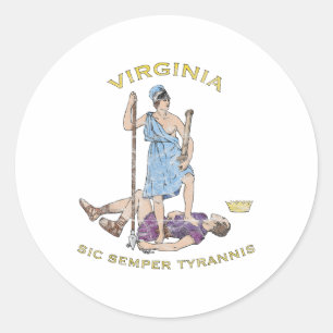 Sticker Rond Virginie vintage Motto Sic Semper Tyrannis