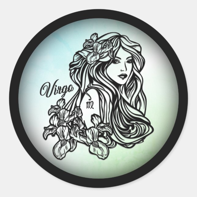Sticker Rond Virgo La Vierge Zodiac Vert (Devant)
