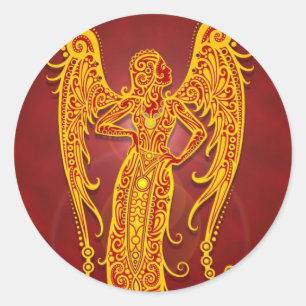 Sticker Rond Virgo tribal rouge doré complexe