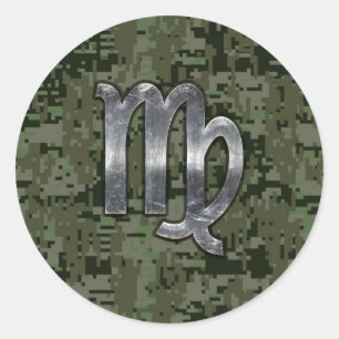Sticker Rond Virgo Zodiac Sign on Green Digital Camo Style
