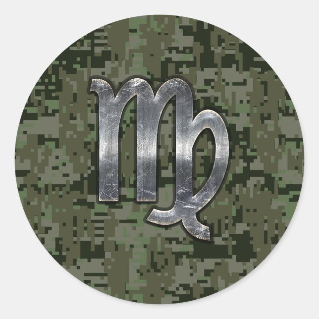 Sticker Rond Virgo Zodiac Sign on Green Digital Camo Style (Devant)
