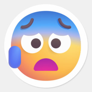 Sticker Rond Visage anxieux ombragé avec Emoji coloré doux sueu