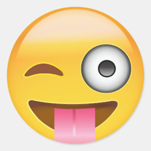 Sticker Rond Visage Avec Coincé La Langue Et L'Oeil Émoji Éclat