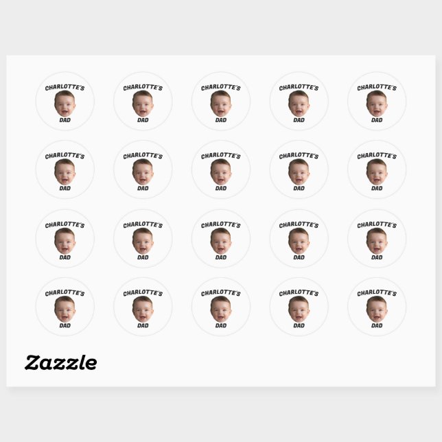 Sticker Rond Visage bébé personnalisé, Nouveau père personnalis (Feuille)