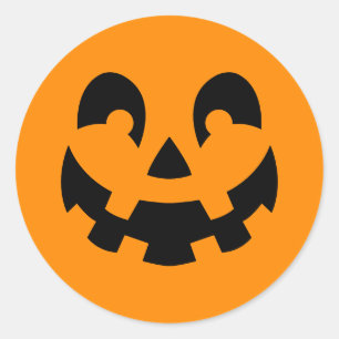 Sticker Rond Visage Citrouille Halloween Noir Souriant Sur Oran