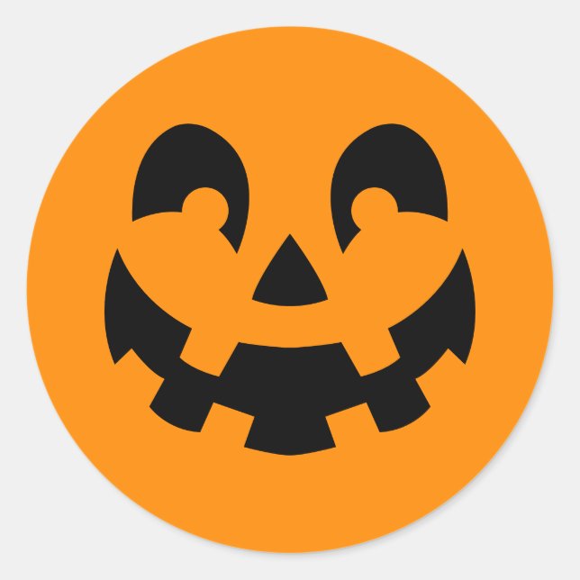 Sticker Rond Visage Citrouille Noir Simple Sur Halloween Orange (Devant)