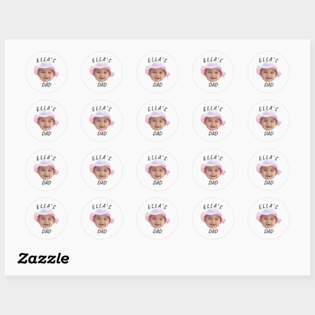 Sticker Rond Visage de bébé personnalisé Nouveau papa (Feuille)