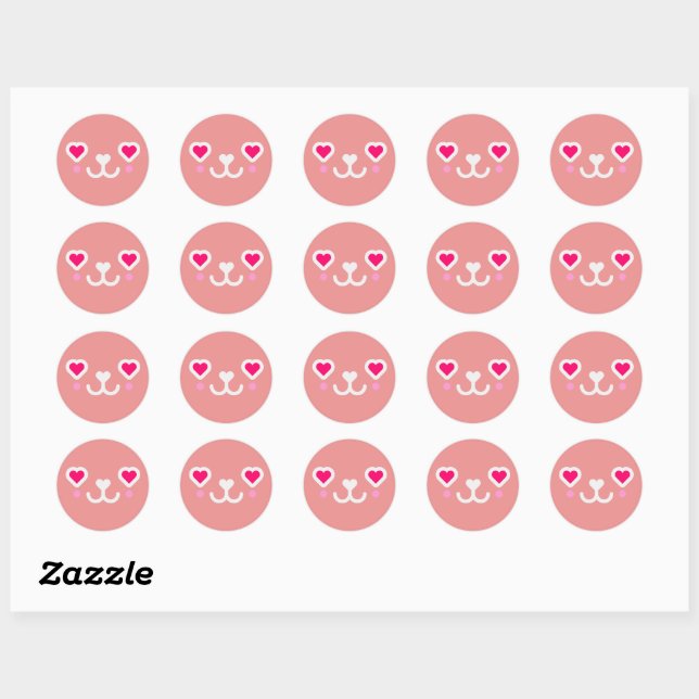 Sticker Rond visage de chat Kawaii - blanc rose (Feuille)