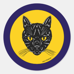 Sticker Rond Visage de chat noir