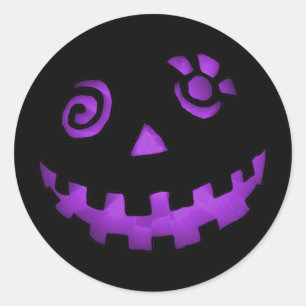 Sticker Rond Visage de Citrouille Jack-o'-lantern fou pourpre