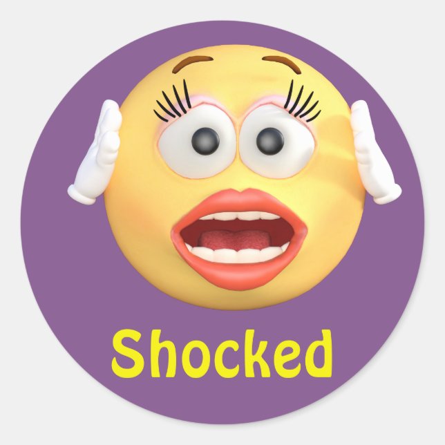Sticker Rond Visage de dessin animé Emoji Girl Emoticon choqué (Devant)