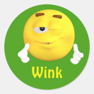 Sticker Rond Visage de dessin animé Emoji Wink