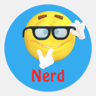 Sticker Rond Visage de dessin Emoji Emoticon nerd
