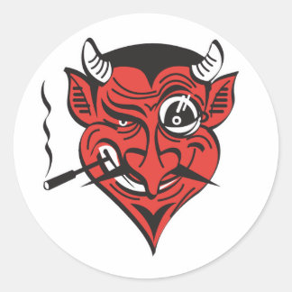 Sticker Rond visage de diable rétro-fumeur