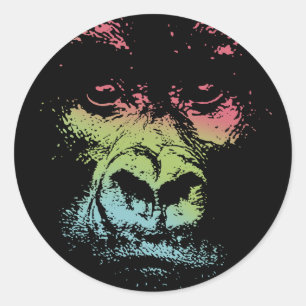 Sticker Rond Visage de gorille - couleur