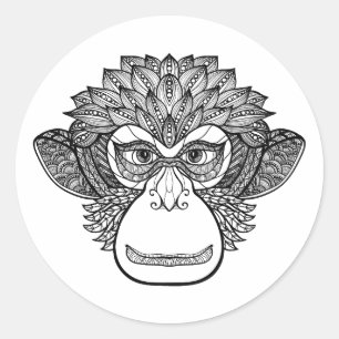 Sticker Rond Visage de griffonnage de singe