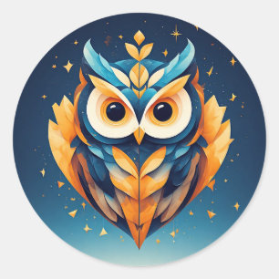 Sticker Rond Visage de hibou géométrique coloré