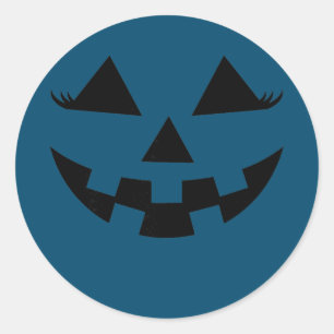 Sticker Rond Visage de Jack-o'-lantern citrouille avec des cils