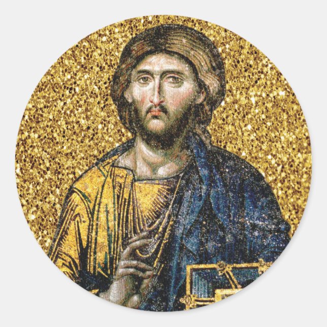 Sticker Rond Visage de Jésus Christ Orthodoxe Haga Sophia Icône (Devant)